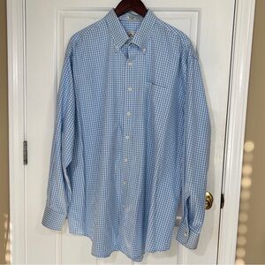 Peter Millar XXL Nanoluxe Mens Button Down Shirt Blue Gingham TPC Southwind Logo